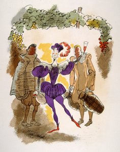 Illustrazione umoristica sul vino 1946. Illustrazione di Julien Pavil
