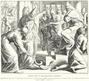 Il bastone di Aronne si trasforma in serpente (incisione)