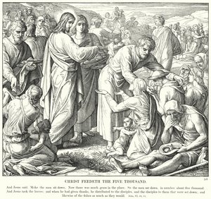 Cristo sfama i cinquemila (incisione) da Julius (after) Schnorr von Carolsfeld