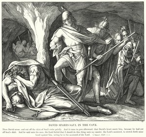 Davide risparmia Saul nella caverna (incisione)