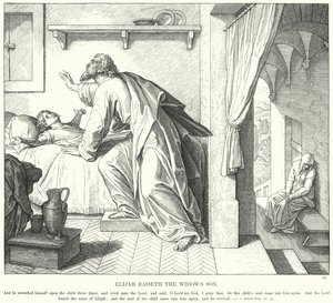 Elia risuscita il figlio della vedova (incisione) da Julius (after) Schnorr von Carolsfeld