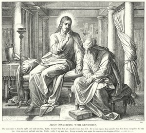 Gesù conversa con Nicodemo (incisione) da Julius (after) Schnorr von Carolsfeld