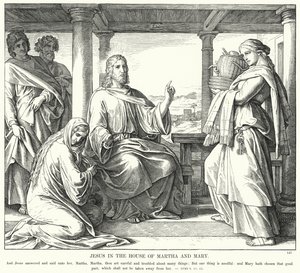 Gesù nella casa di Marta e Maria (incisione) da Julius (after) Schnorr von Carolsfeld