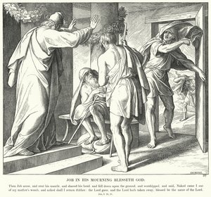 Giobbe nel suo lutto benedice Dio (incisione) da Julius (after) Schnorr von Carolsfeld