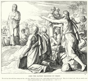 Giovanni Battista testimonia di Cristo (incisione) da Julius (after) Schnorr von Carolsfeld