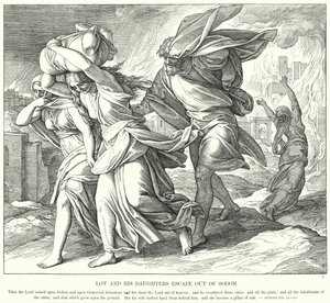 Lot e le sue figlie fuggono da Sodoma (incisione) da Julius (after) Schnorr von Carolsfeld