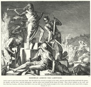 Neemia arma i lavoratori (incisione) da Julius (after) Schnorr von Carolsfeld