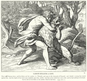 Sansone Uccide un Leone da Julius (after) Schnorr von Carolsfeld
