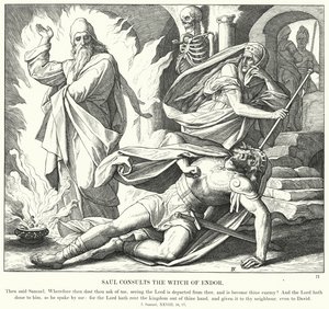Saul consulta la strega di Endor (incisione) da Julius (after) Schnorr von Carolsfeld