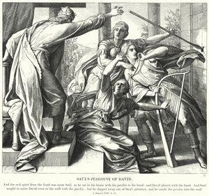 La gelosia di Saul verso Davide (incisione) da Julius (after) Schnorr von Carolsfeld