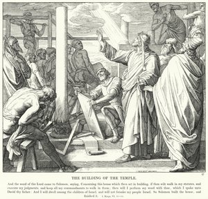 La costruzione del tempio (incisione) da Julius (after) Schnorr von Carolsfeld