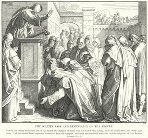 Il digiuno solenne e il pentimento del popolo (incisione) da Julius (after) Schnorr von Carolsfeld