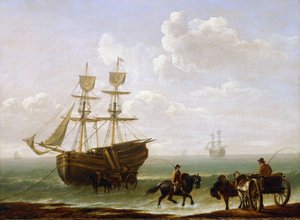 Un mattone catturato sulla riva, scaricato nei carri. Olio su tela, circa 1790, di Julius Caesar Ibbetson