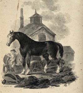 Un cavallo da tiro in piedi davanti al carro con il carrettiere da Julius Caesar Ibbetson