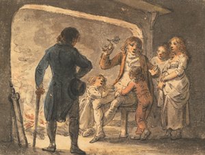 Il fuoco nel focolare, il padre racconta la storia ai suoi figli da Julius Caesar Ibbetson