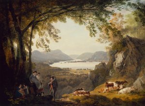 Contadini che riposano con il bestiame in un paesaggio boscoso da Julius Caesar Ibbetson