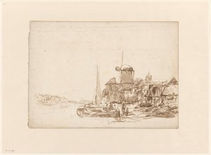 Cittadina con mulino a vento su un canale da Julius Jacobus van de Sande Bakhuyzen