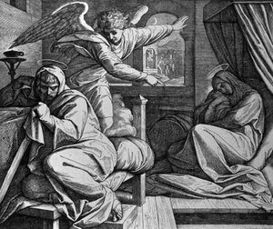 Giuseppe è avvertito di fuggire in Egitto da Julius Schnorr von Carolsfeld