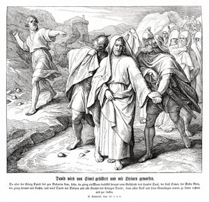 Shimei maledice e lancia pietre a Davide, 2 Samuele da Julius Schnorr von Carolsfeld