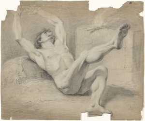 Nudo maschile sdraiato, con le braccia all