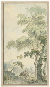 Bozzetto per carta da parati con paesaggio con carro