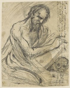 San Girolamo, scrivendo in un libro che tiene sopra un teschio da Jusepe de Ribera