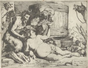 Silenus presso la botte di vino