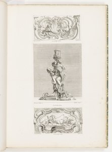 Pannello ornamentale con fontana a conchiglia fiancheggiata da ghirlande e volute, tav. 22 in Oeuvre de Juste-Aurèle da Juste Aurèle Meissonnier