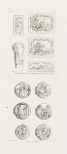 Differenti Disegni per Tabacchiere e Manico di Bastone, 5a Tavola, tav. 53 in Oeuvre de Juste-Aurèle Meissonnier da Juste Aurèle Meissonnier