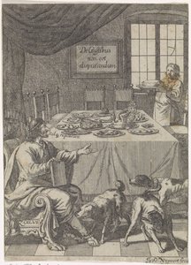 Zoilo seduto a un tavolo apparecchiato da Justus van den Nijpoort