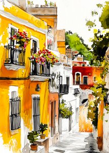Vicolo mediterraneo dai colori vivaci da Justyna Jaszke