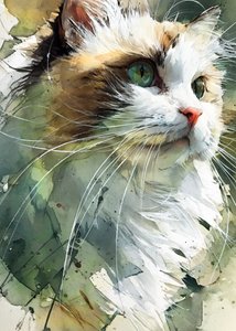 Acquerello raffigurante un felino dagli occhi verdi