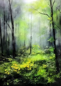 Foresta nebbiosa illuminata dal sole da Justyna Jaszke
