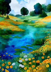 Paesaggio vivace con laghetto da Justyna Jaszke