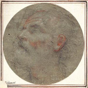 Busto di un uomo barbuto che guarda verso l