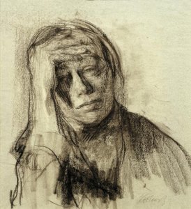 Autoritratto con il braccio destro appoggiato, la mano sulla fronte da Käthe Kollwitz