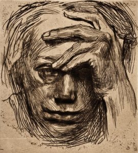 Autoritratto con la mano sulla fronte da Käthe Kollwitz