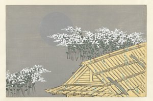 Fiori bianchi vicino a una casa da Kamisaka Sekka