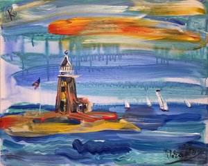 Paesaggio marino con faro colorato da Kanat Ibragimov