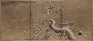 Scena invernale con alberi di prugne e fagiani, inizio 1600 da Kano Naonobu