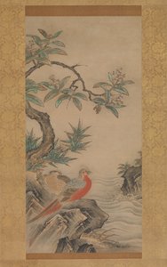 Fagiani tra gli alberi: fiori delle quattro stagioni, probabilmente anni 1560 da Kano Shoei