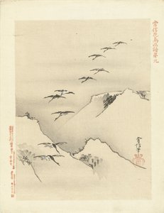 Oche che volano sopra le montagne da Kano Tsunenobu