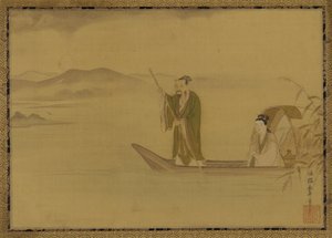 Uomo e donna cinesi in una barca, periodo Edo, metà XVII secolo da Kano Yasunobu