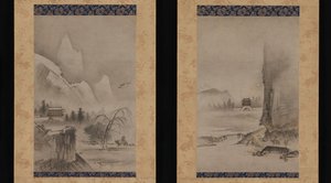 Due vedute dagli Otto panorami dei fiumi Xiao e Xiang, inizio XVI secolo da Kantei