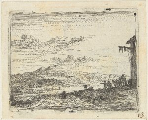 Paesaggio italianizzante con carro presso una locanda da Karel Du Jardin