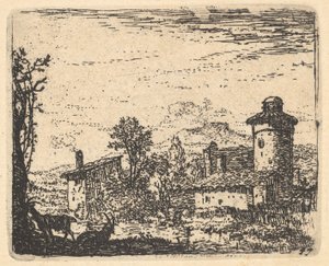 Paesaggio con due capre cornute all
