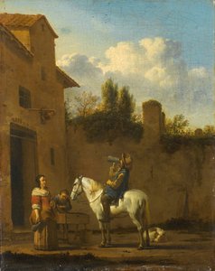 Trombettiere a cavallo che beve da Karel Du Jardin