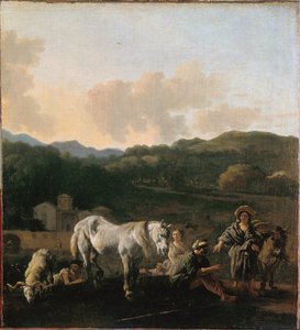 Contadini e cavallo bianco da Karel Dujardin