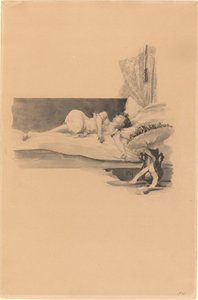 Illustrazione per "Jestrab Kontra Hrdlicka, XXII" (Ragazza addormentata su un letto) da Karel Vitezslav Masek