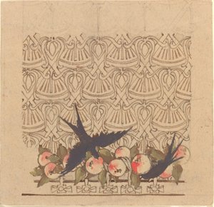 Disegno ornamentale con due uccelli che beccano frutta da Karel Vitezslav Masek